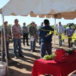 Attendees at the June 2019 Grow MoreTM Experience event in Fresno, CA, listen as Syngenta agronomist Garrett Gilcrease discusses the Miravis Prime® fungicide grapes field trial.