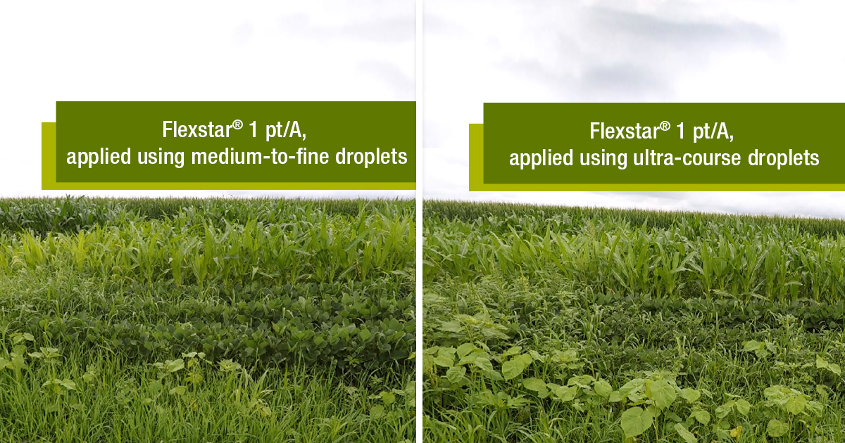 Flexstar herbicide applied using medium-to-course and ultra-course droplets in York, NE
